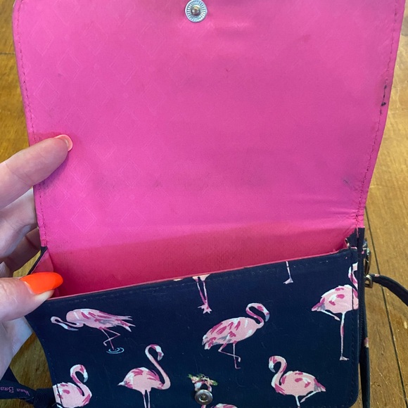VERA BRADLEY 3 in 1 Crossbody / Wristlet Pink Flamingo Fiesta - Navy Blue - Picture 6 of 8